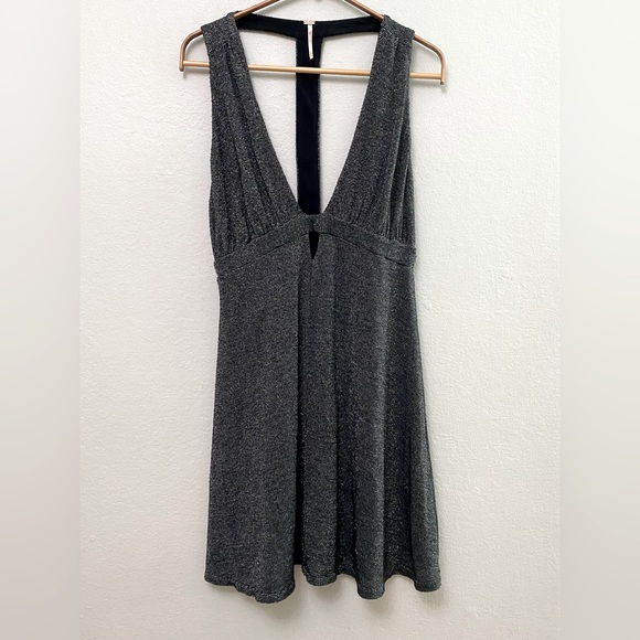 Free People Dance of the Night Black Shimmer Dress, Sz M - Picture 2 of 7